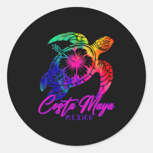 Costa Maya Mexico Tie Dye Zeeschildpad Hibiscus St Ronde Sticker
