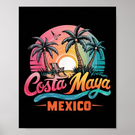 Costa Maya Mexico Tropical Sunset Beach Souvenir V Poster (Voorkant)