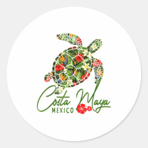 Costa Maya Mexico Zeeschildpad Trocal Hibiscus Vak Ronde Sticker