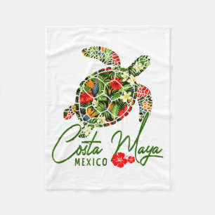 Costa Maya Mexico Zeeschildpad Tropische Hibiscus Fleece Deken