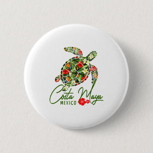 Costa Maya Mexico Zeeschildpad Tropische Hibiscus Ronde Button 5,7 Cm