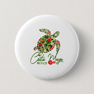 Costa Maya Mexico Zeeschildpad Tropische Hibiscus Ronde Button 5,7 Cm