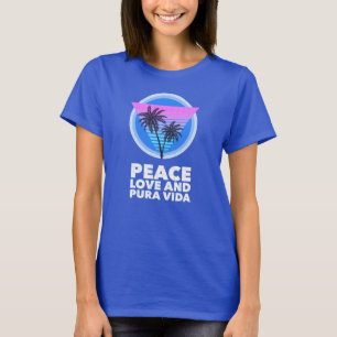 Costa Rica 80's Peace Love and Pura Vida Palm Tree T-shirt