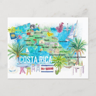 Costa Rica Afbeelding reiskaart met wegen Briefkaart