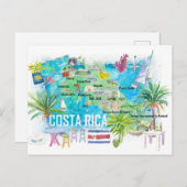 Costa Rica Afbeelding reiskaart met wegen Briefkaart (Voorkant / Achterkant)