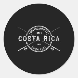Costa Rica Antieke Gekruiste Vissenstokken Ronde Sticker