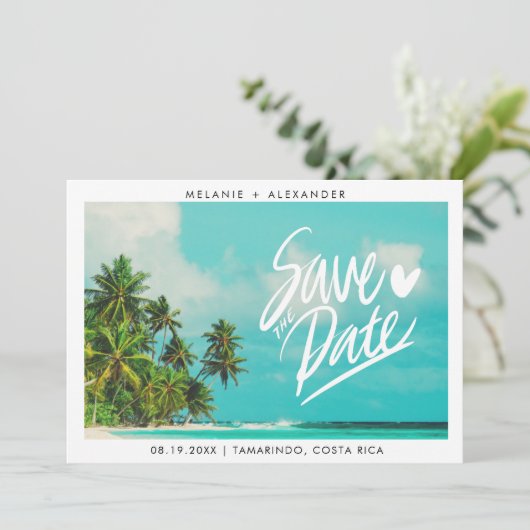 Costa Rica Beach Destination Wedding Save the Date (Staand voorkant)