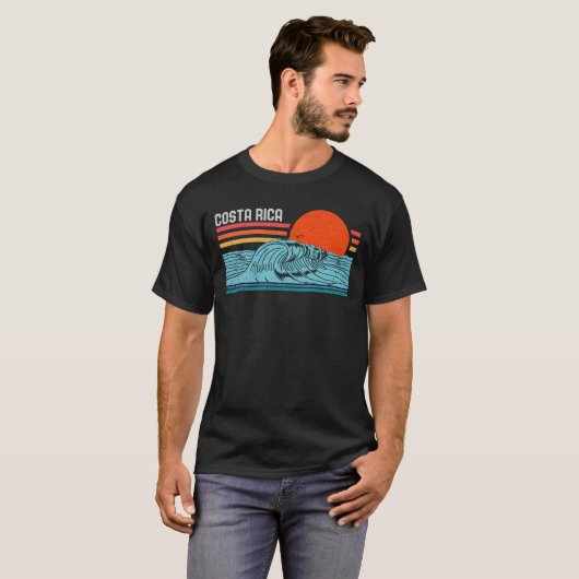  Costa Rica Beach Surfing Retro Surf Wave T-shirt (Voorkant volledig)