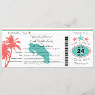 Costa Rica Boarding Pass Wedding Kaart