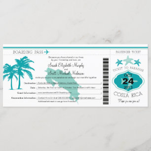 Costa Rica Boarding Pass Wedding Kaart