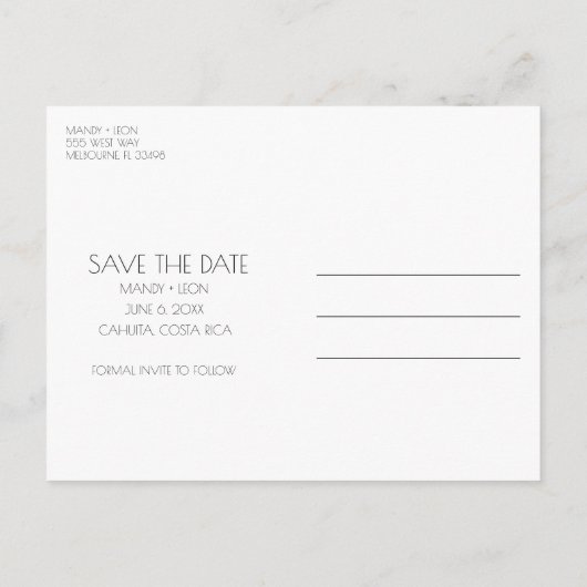 Costa Rica bruiloft Save the Date Aankondigingskaart (Achterkant)