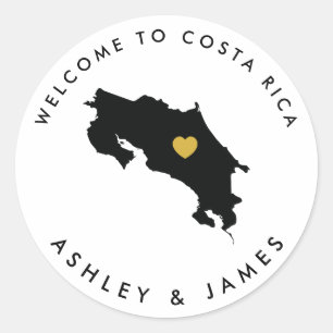 Costa Rica Bruiloft Welkom Sticker Label, Goud Zwa