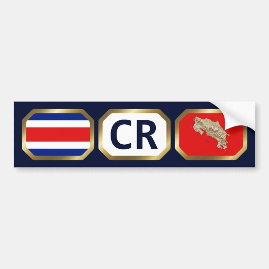 Costa Rica Bumpersticker vlaggenplattegrond (Voorkant)