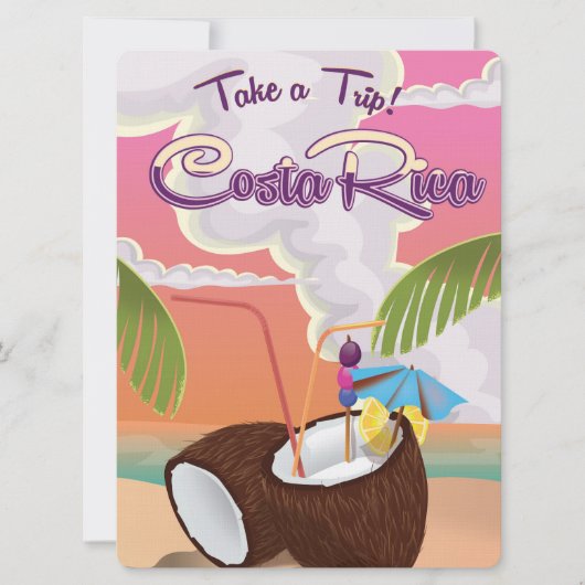 Costa Rica Cartoon reisposter. Kaart (Voorkant)