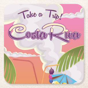 Costa Rica Cartoon reisposter. Kartonnen Onderzetters