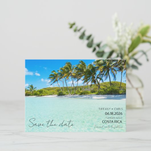 Costa Rica Destination Beach Wedding Save The Date (Staand voorkant)