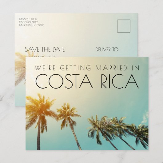 Costa Rica Destination Wedding Save the Date Aankondigingskaart (Voorkant / Achterkant)
