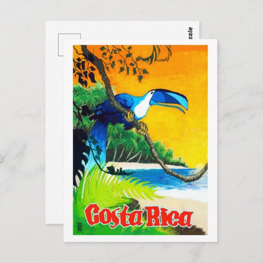 Costa Rica, exotische papegaai op het strand, Briefkaart (Voorkant / Achterkant)