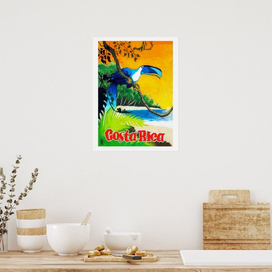 Costa Rica, exotische papegaai op het strand,  Poster (Keuken)