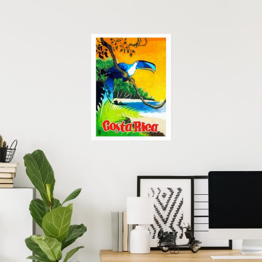 Costa Rica, exotische papegaai op het strand,  Poster (Thuiskantoor)