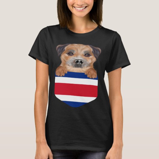 Costa Rica Flag Border Terrier Dog In Pocket T-shirt (Voorkant)