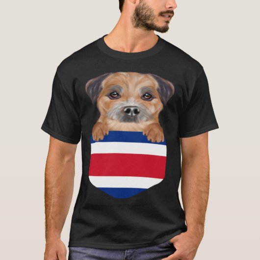Costa Rica Flag Border Terrier Dog In Pocket T-shirt (Voorkant)