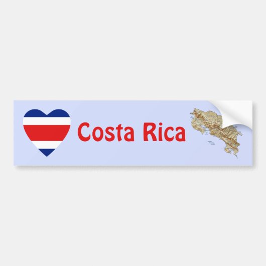 Costa Rica Flag Heart + Map Bumpersticker (Voorkant)