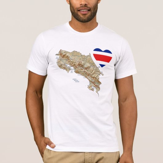 Costa Rica Flag Heart + Map T-Shirt (Voorkant)