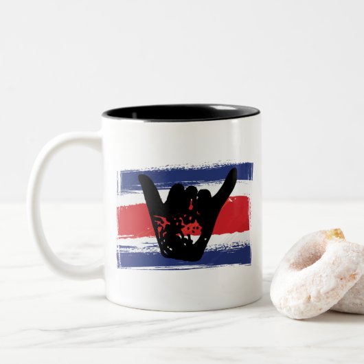 Costa Rica Flag Shaka Surfing Tweekleurige Koffiemok (Met donut)