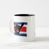 Costa Rica Flag Shaka Surfing Tweekleurige Koffiemok (Voorkant links)