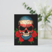 Costa Rica Flag Skull met rode rozen Briefkaart (Staand voorkant)