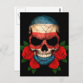 Costa Rica Flag Skull met rode rozen Briefkaart (Voorkant / Achterkant)