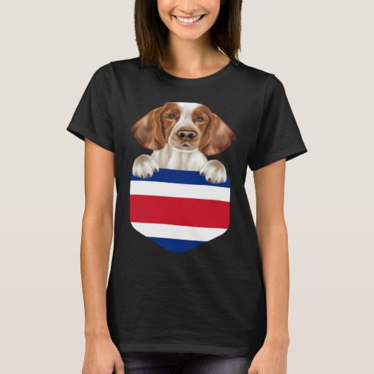 Costa Rica Flag Welsh Springer Spaniel Dog In Pock T-shirt (Voorkant)