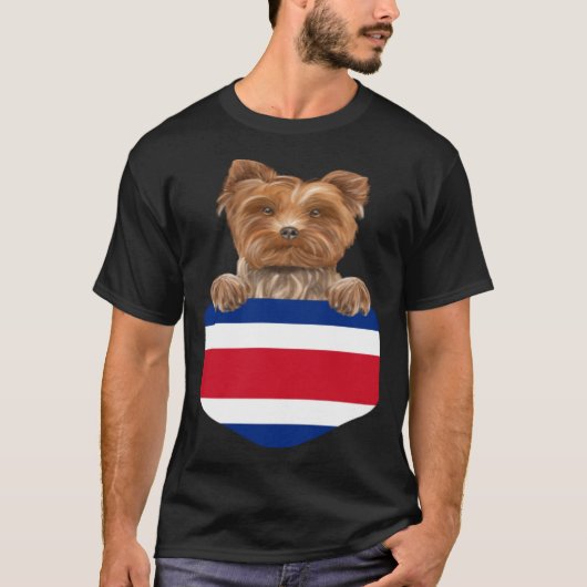 Costa Rica Flag Yorkshire Terrier Dog In Pocket T-shirt (Voorkant)