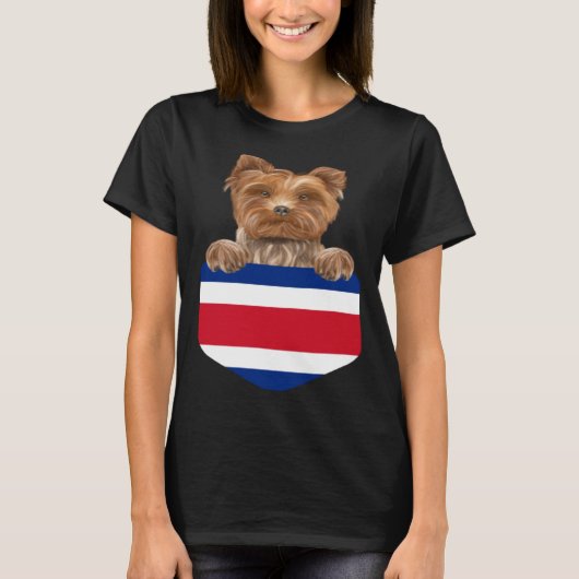 Costa Rica Flag Yorkshire Terrier Dog In Pocket T-shirt (Voorkant)