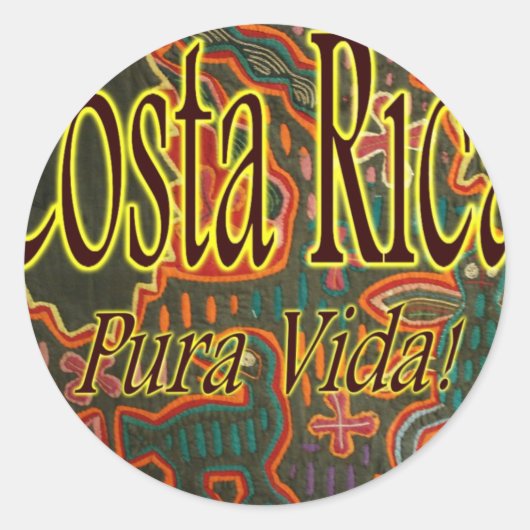 Costa Rica Folk Art Pura Vida Ronde Sticker (Voorkant)