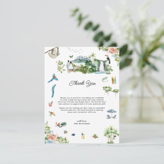 Costa Rica | Geïllustreerde bruiloft dank u Bedankkaart (Staand voorkant)