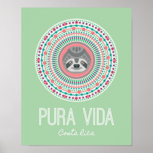 Costa Rica Green Sloth Mandala Art Print (Voorkant)