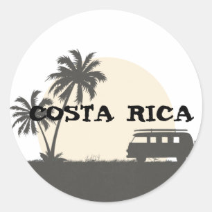 Costa Rica Hippy Van en Surf Board in Moonlight Ronde Sticker