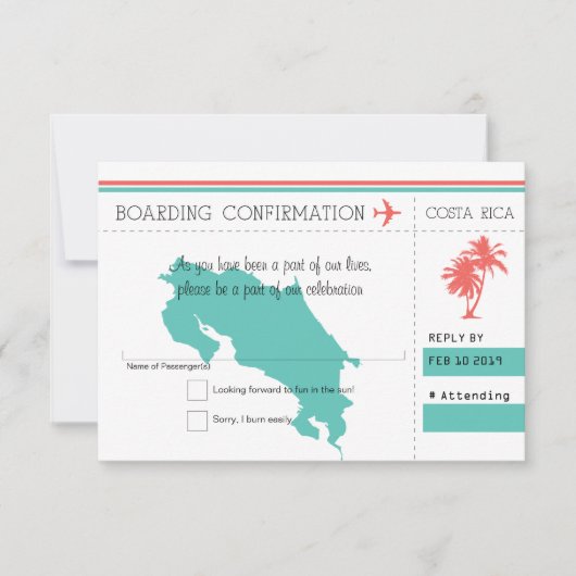 Costa Rica instapkaart RSVP Coral en Mint (Voorkant)