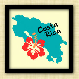 Costa Rica kaart kunst met hibiscus flower Poster