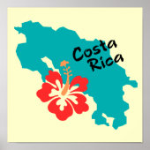 Costa Rica kaart kunst met hibiscus flower Poster (Voorkant)