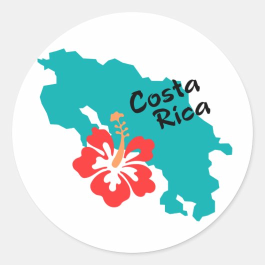 Costa Rica kaart met hibiscus Ronde Sticker (Voorkant)