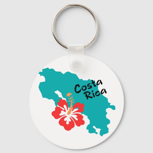 Costa Rica kaart met hibiscus Sleutelhanger (Voorkant)