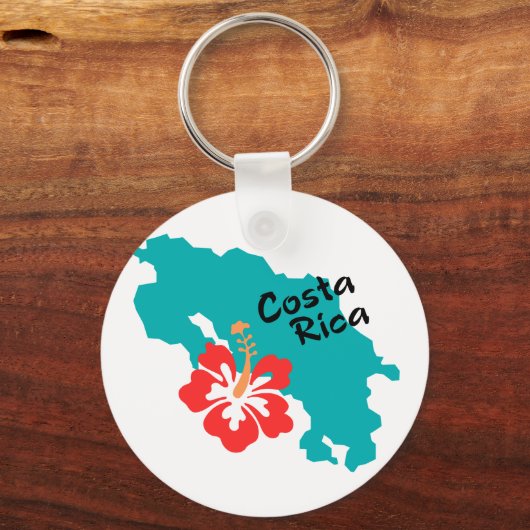 Costa Rica kaart met hibiscus Sleutelhanger (Voorkant)