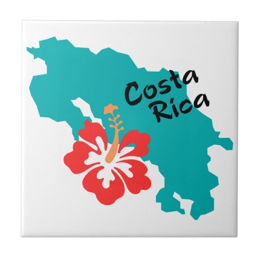 Costa Rica kaart met hibiscus Tegeltje (Voorkant)