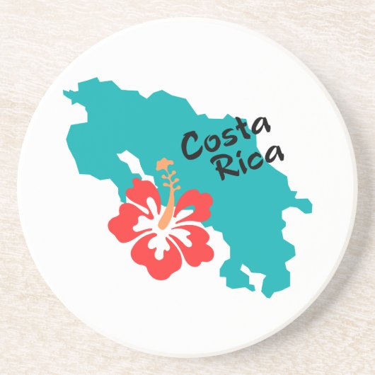 Costa Rica kaart met hibiscus Zandsteen Onderzetter (Voorkant)