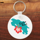 Costa Rica kaart overzicht met hibiscus flower Sleutelhanger (Voorkant)