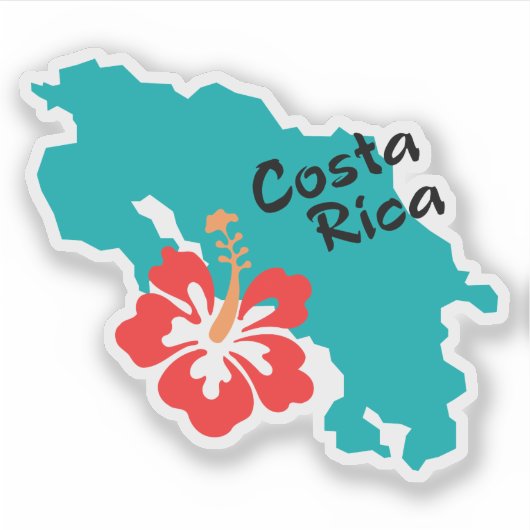 Costa Rica kaart overzicht met hibiscus flower Sticker (Voorkant)