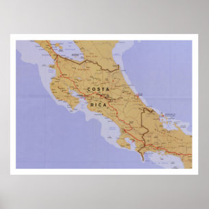 Costa Rica Map (1990) Latijns-Amerika, landenatlas Poster